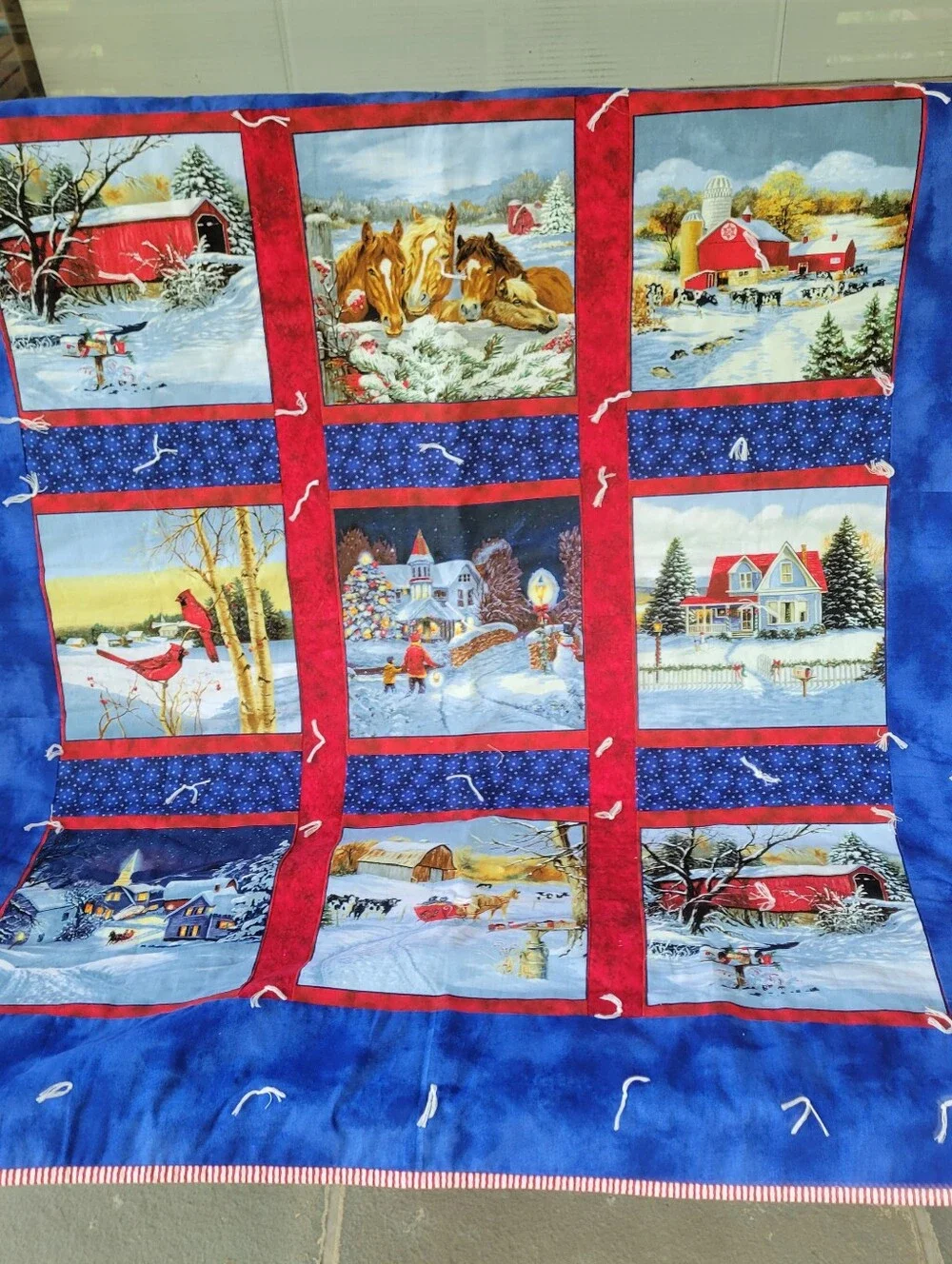 Handmade Quilt Lap Blanket Winter Scenes Blanket Red & Blue 46